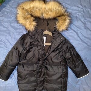 GAP Black Puffer Jacket with Removable Faux Fur Trim